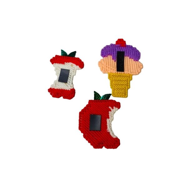 Handmade Vintage 1980s Plastic Cross Stitch Magnets Apple Ice Cream Cone Lot of - Picture 6 of 7